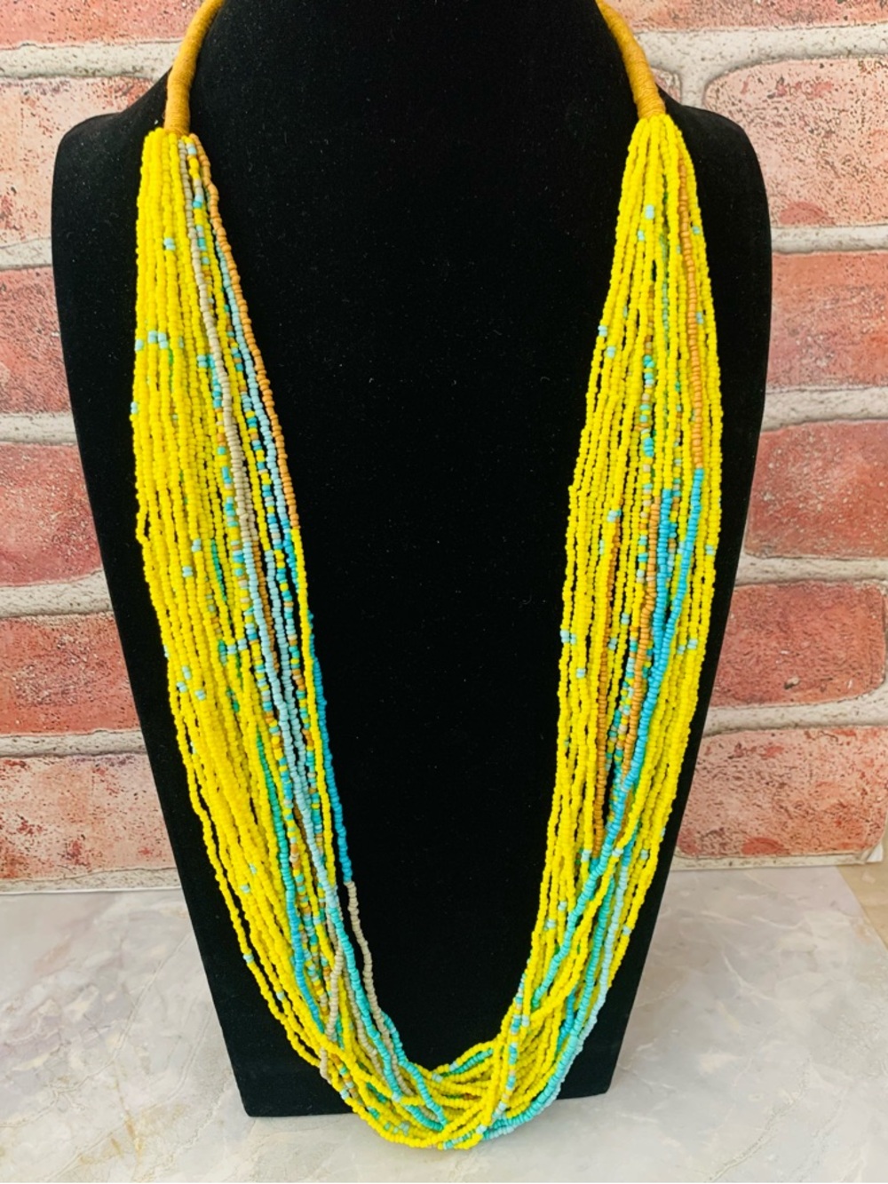 Yellow Multi-Strand Seed Bead Necklace